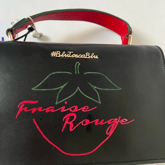 Tosca Blu Black Rhinestone Carrot Flowers Applique Flap Shoulder Bag Top Handle - Picture 10 of 12